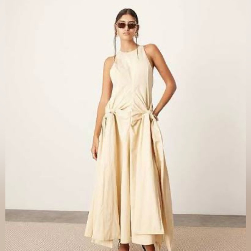 ISO ASOS EDITION racer neck drop hem maxi dress with knot detail skirt